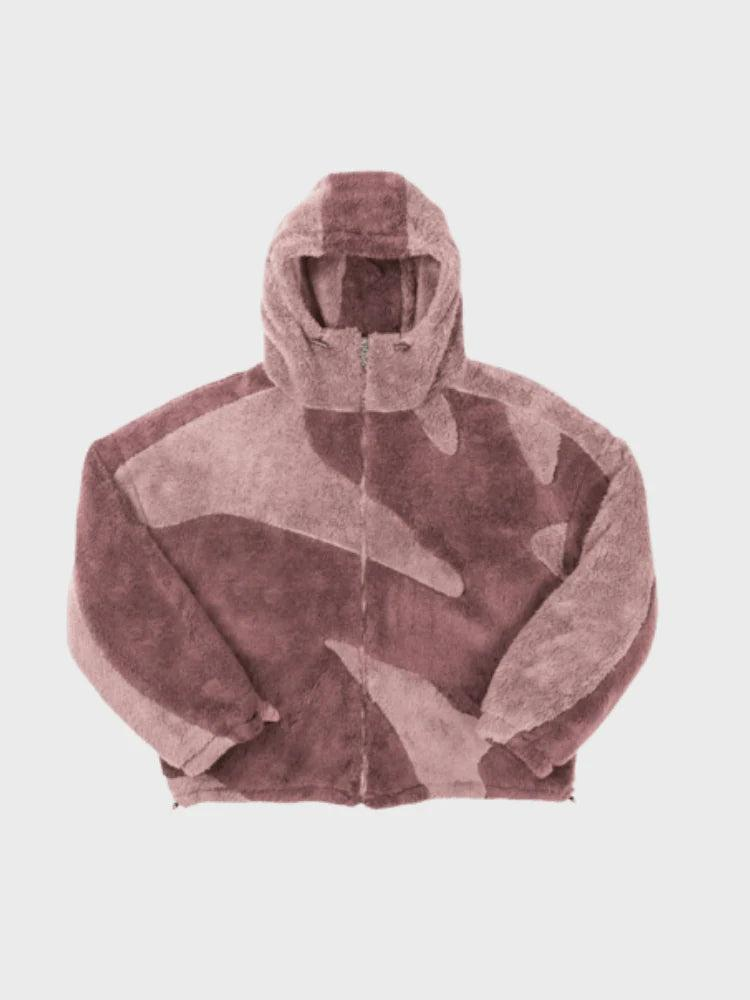 Herren Fleecejacke Regular Fit Freizeit mit Kapuze und Musterpanelen