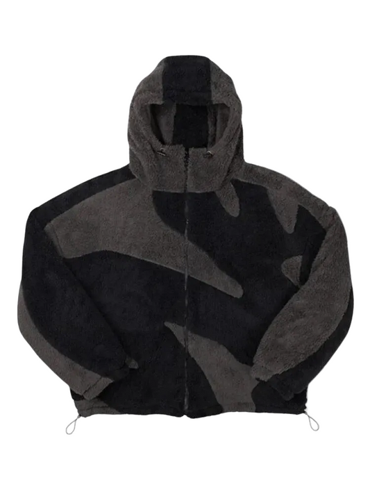 Herren Fleecejacke Regular Fit Freizeit mit Kapuze und Musterpanelen