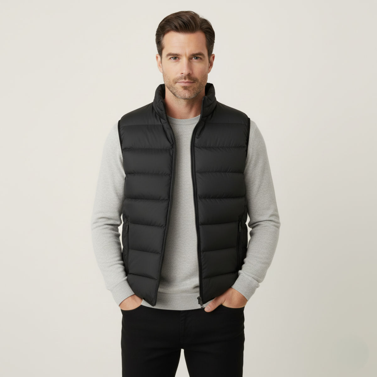 Herren Gesteppte Weste Regular Fit Freizeit mit Stehkragen und Reißverschluss