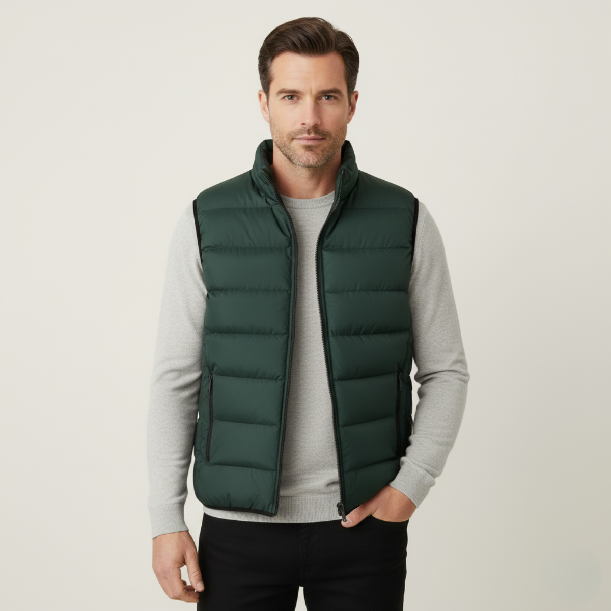 Herren Gesteppte Weste Regular Fit Freizeit mit Stehkragen und Reißverschluss