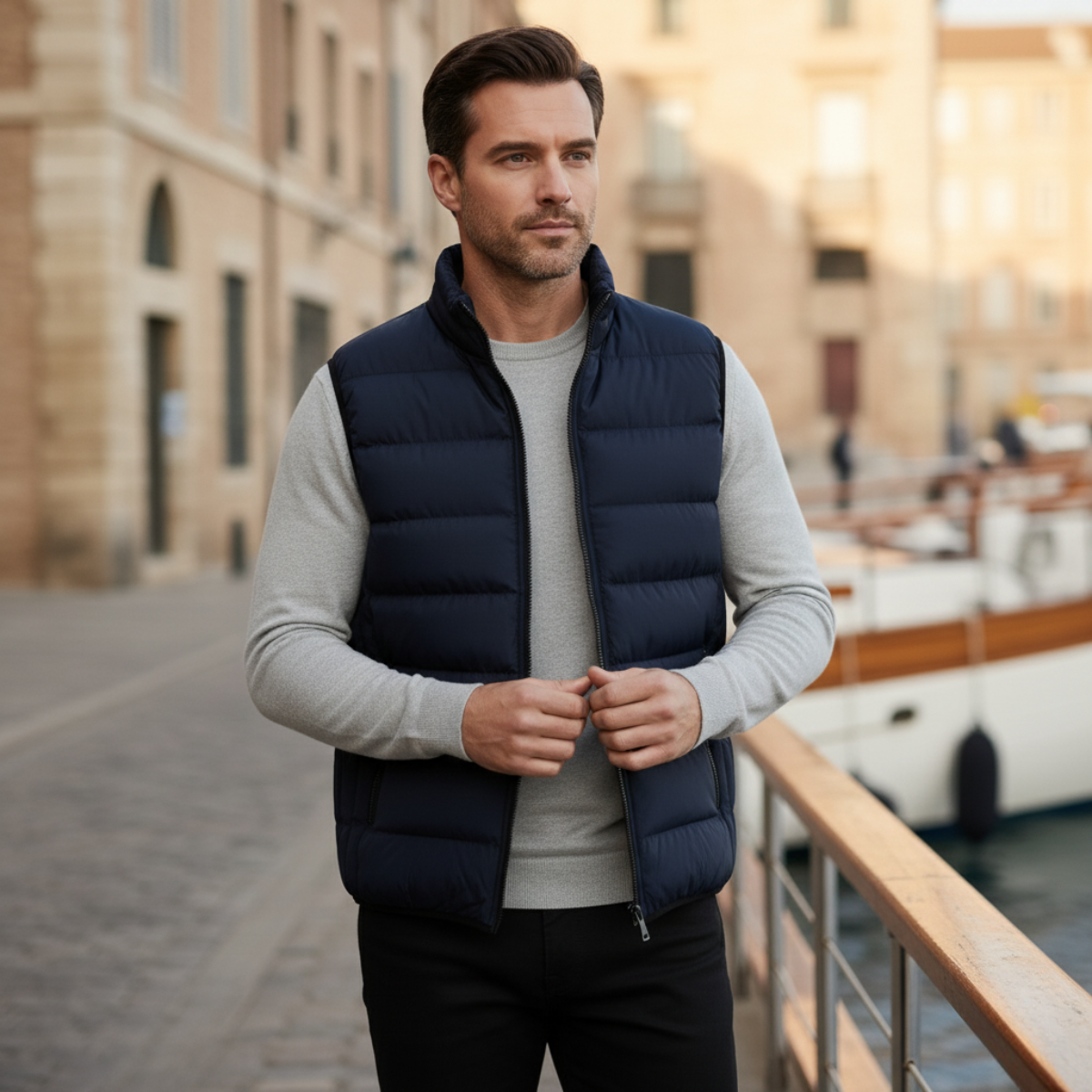 Herren Gesteppte Weste Regular Fit Freizeit mit Stehkragen und Reißverschluss