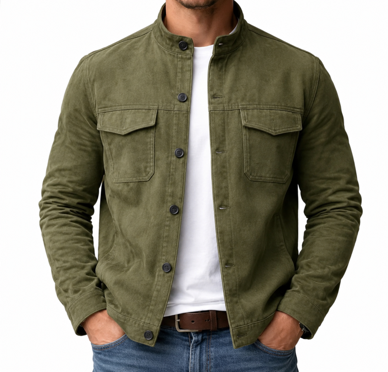 Herren Jacke Regular Fit Casual mit Stehkragen und Brusttaschen