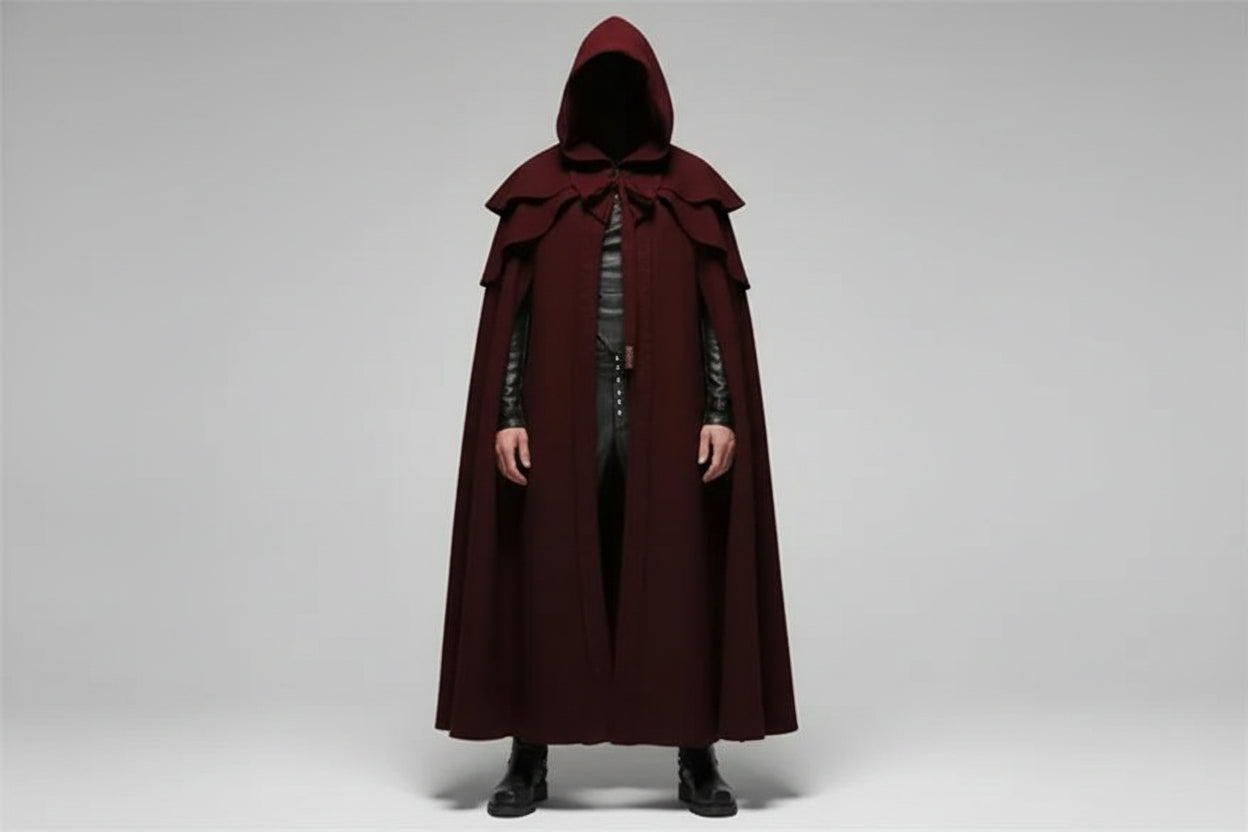 Herren Mantel Oversize Freizeit mit Kapuze und Schulterüberwurf