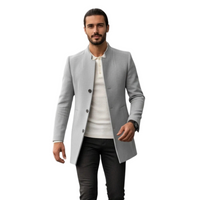 Herren Mantel Regular Fit Business mit Stehkragen und Knopfverschluss