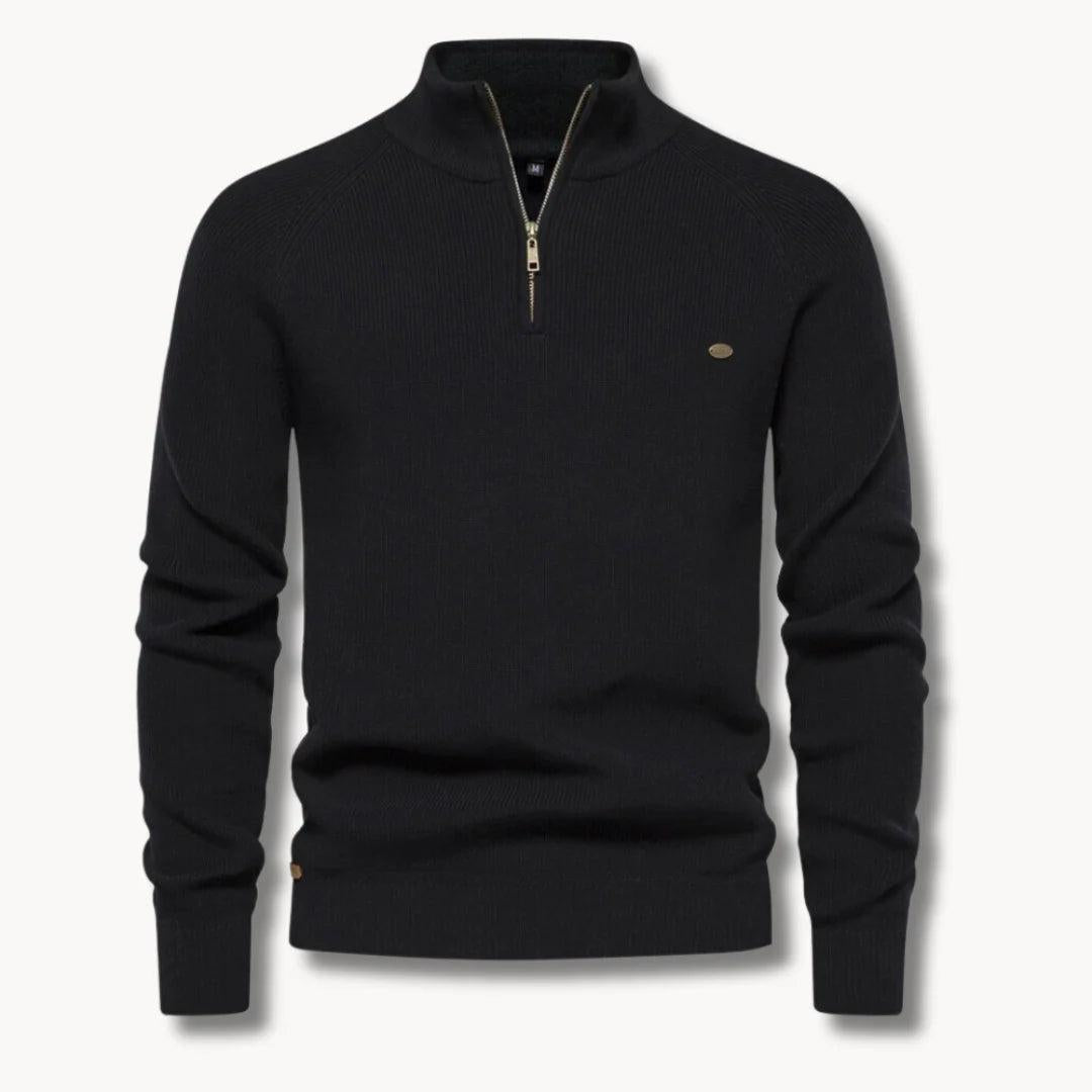 Herren Pullover Regular Fit Freizeit Stehkragen mit Halb-Reißverschluss
