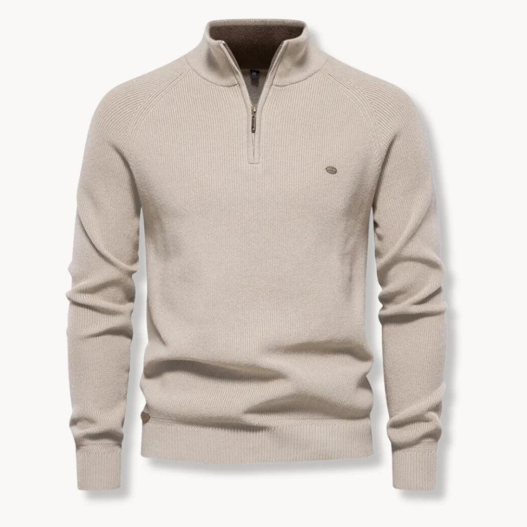 Herren Pullover Regular Fit Freizeit Stehkragen mit Halb-Reißverschluss