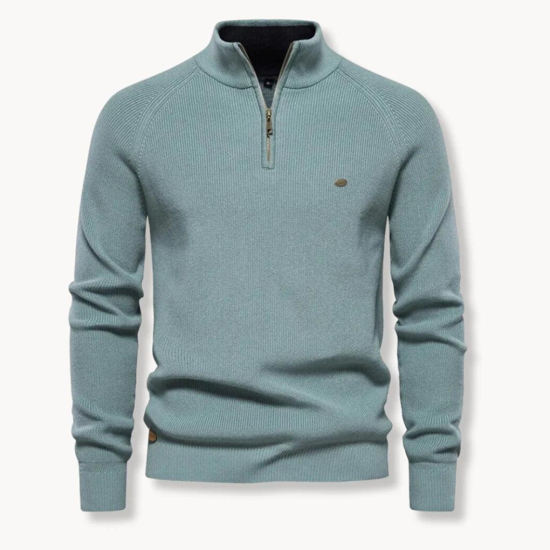 Herren Pullover Regular Fit Freizeit Stehkragen mit Halb-Reißverschluss