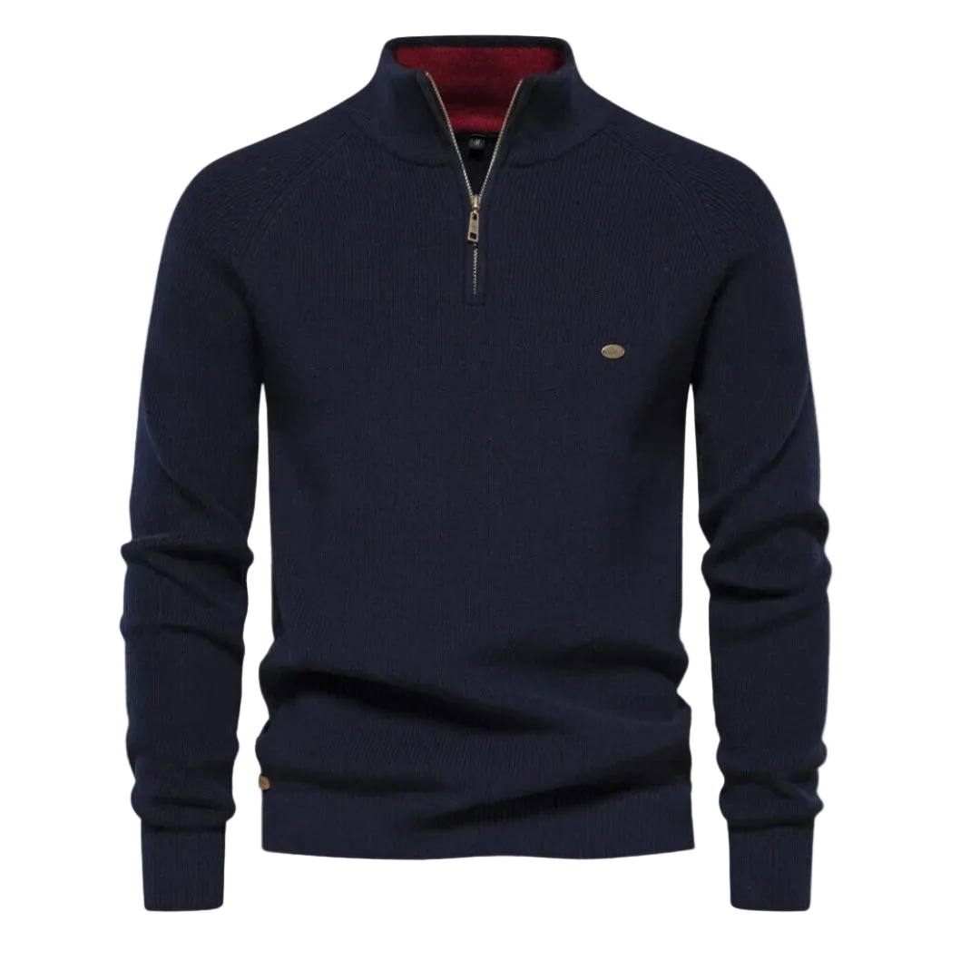 Herren Pullover Regular Fit Freizeit Stehkragen mit Halb-Reißverschluss
