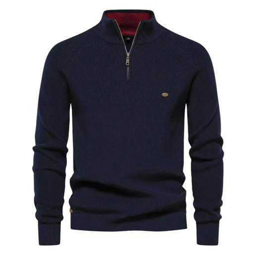Herren Pullover Regular Fit Freizeit Stehkragen mit Halb-Reißverschluss
