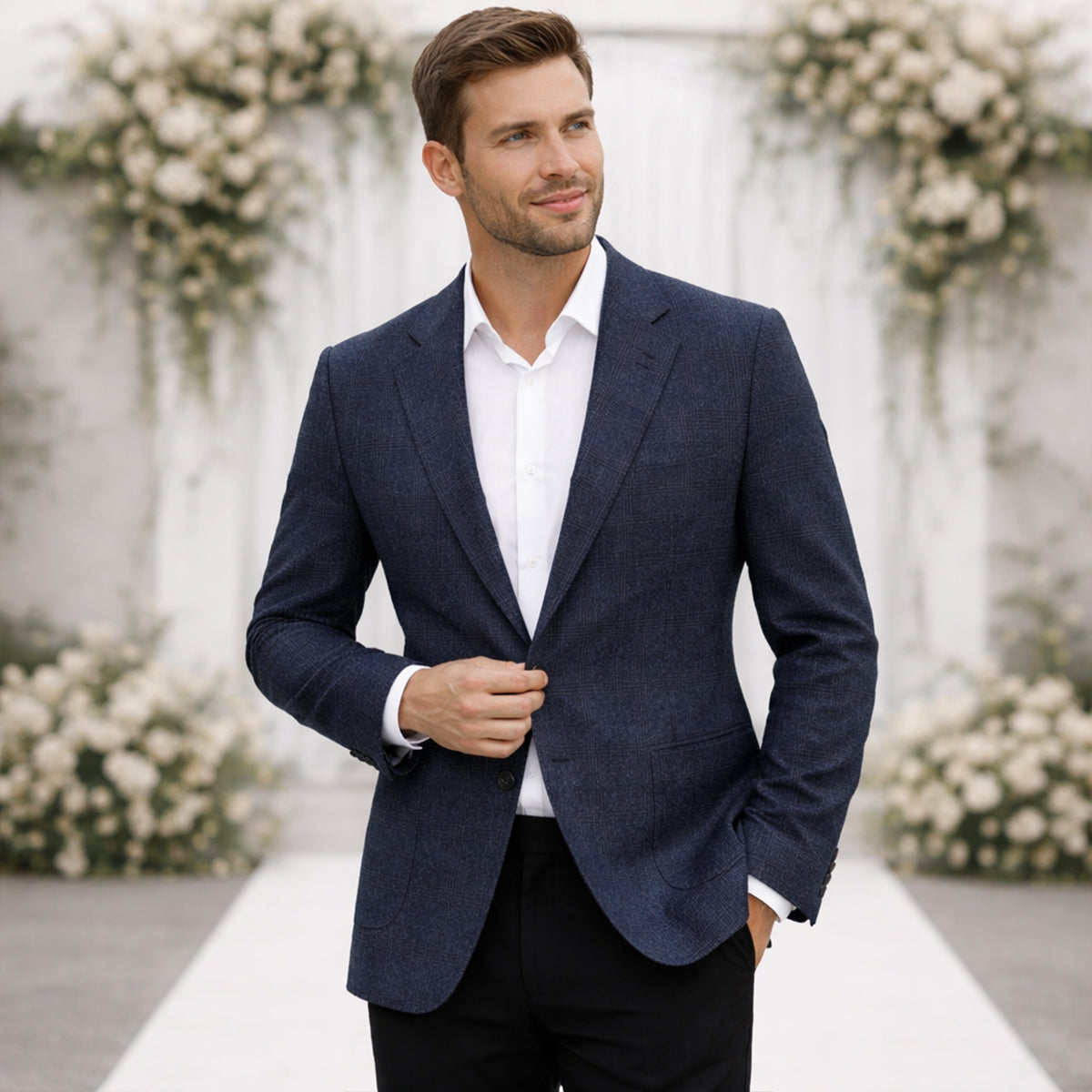 Herren Sakko Slim Fit Business mit Reverskragen und aufgesetzten Taschen