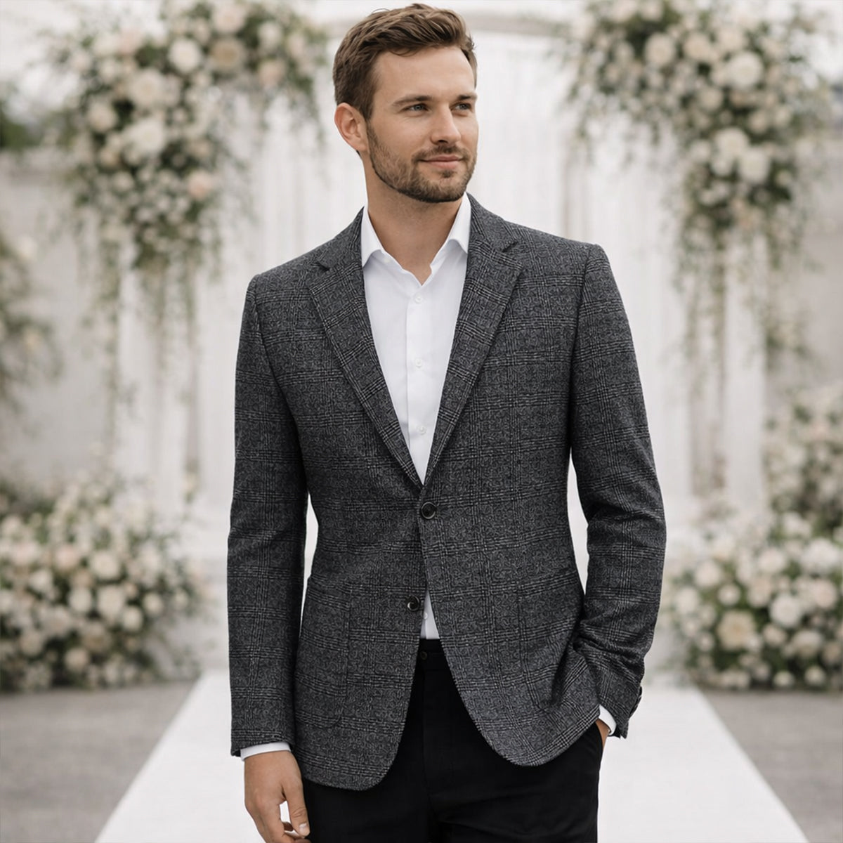 Herren Sakko Slim Fit Business mit Reverskragen und aufgesetzten Taschen