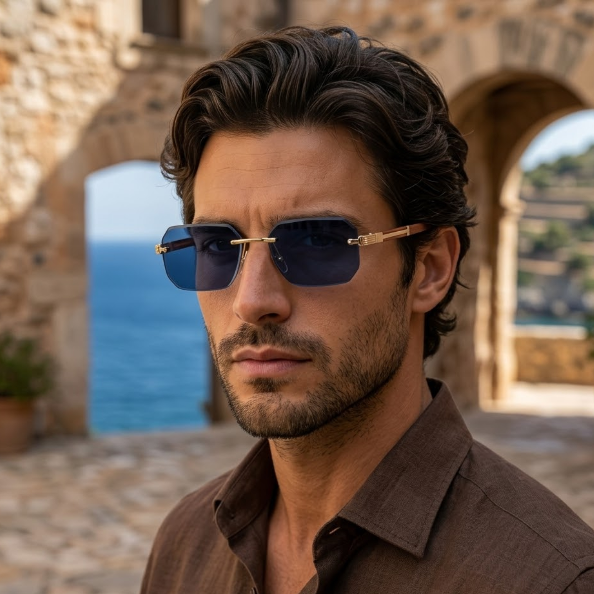 Herren Sonnenbrille geometrisch randlos Freizeit Sommer