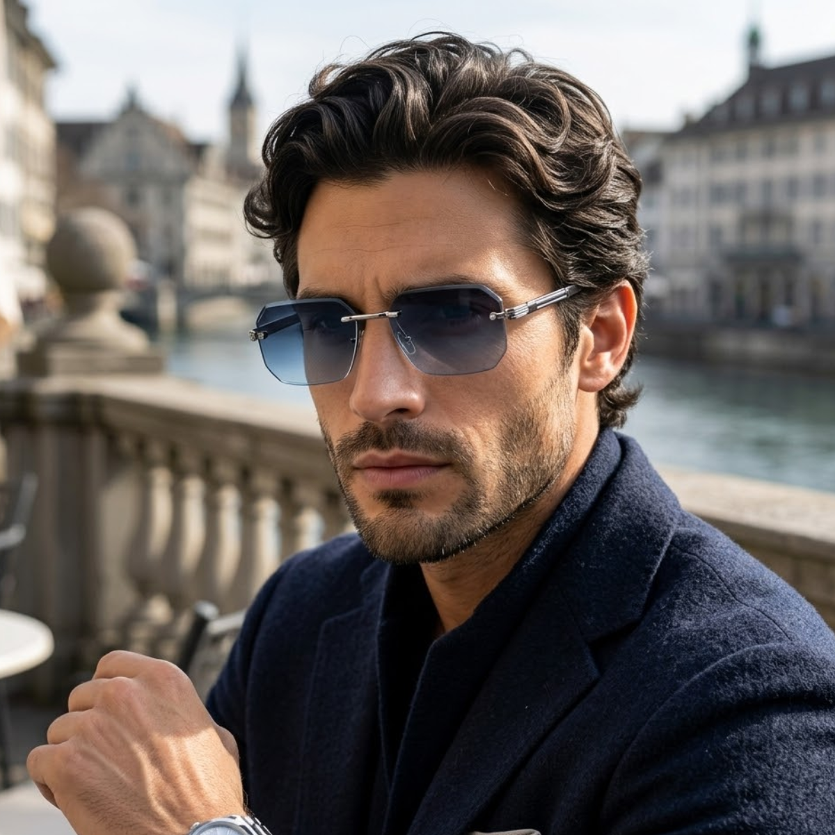 Herren Sonnenbrille geometrisch randlos Freizeit Sommer