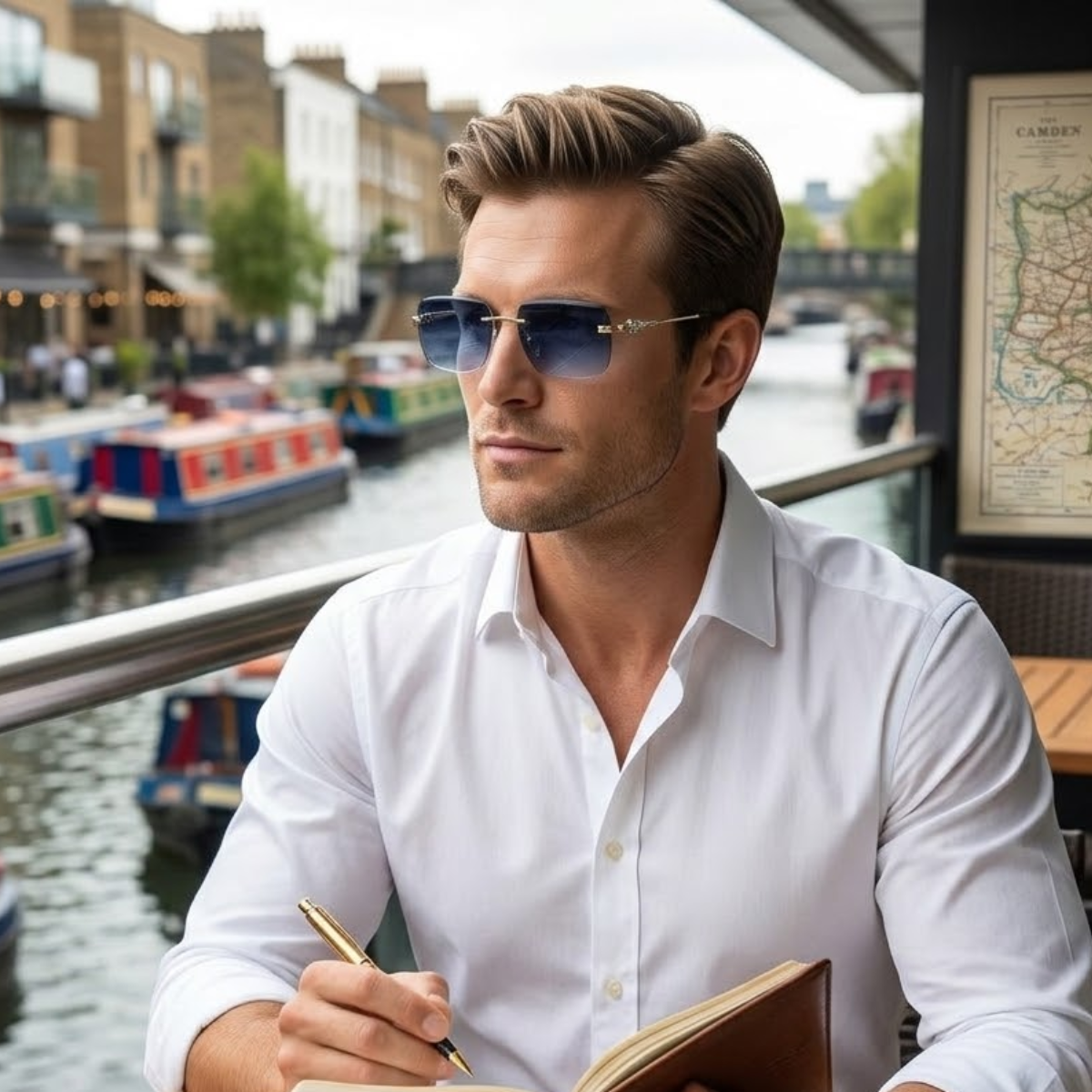 Herren Sonnenbrille quadratisch Freizeit mit verzierten Bügeln