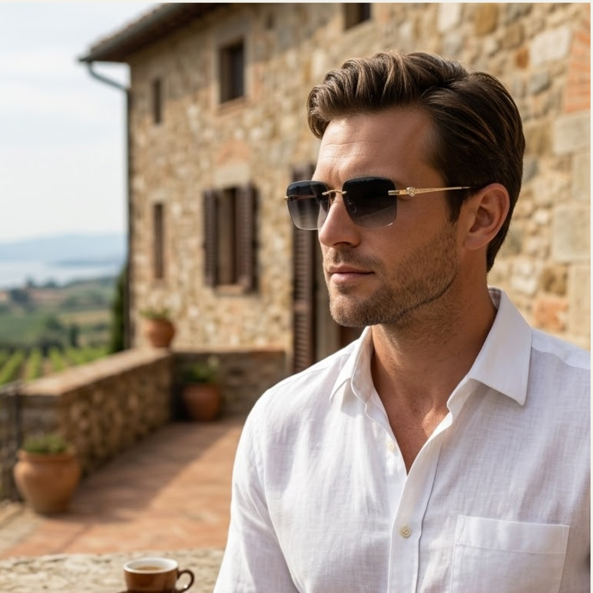 Herren Sonnenbrille quadratisch Freizeit mit verzierten Bügeln