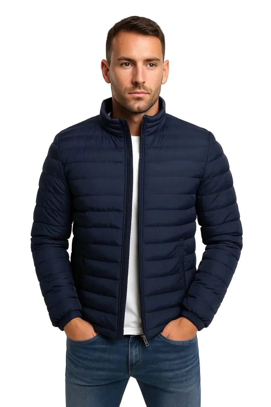 Herren Steppjacke Regular Fit Freizeit mit Stehkragen und Reißverschluss
