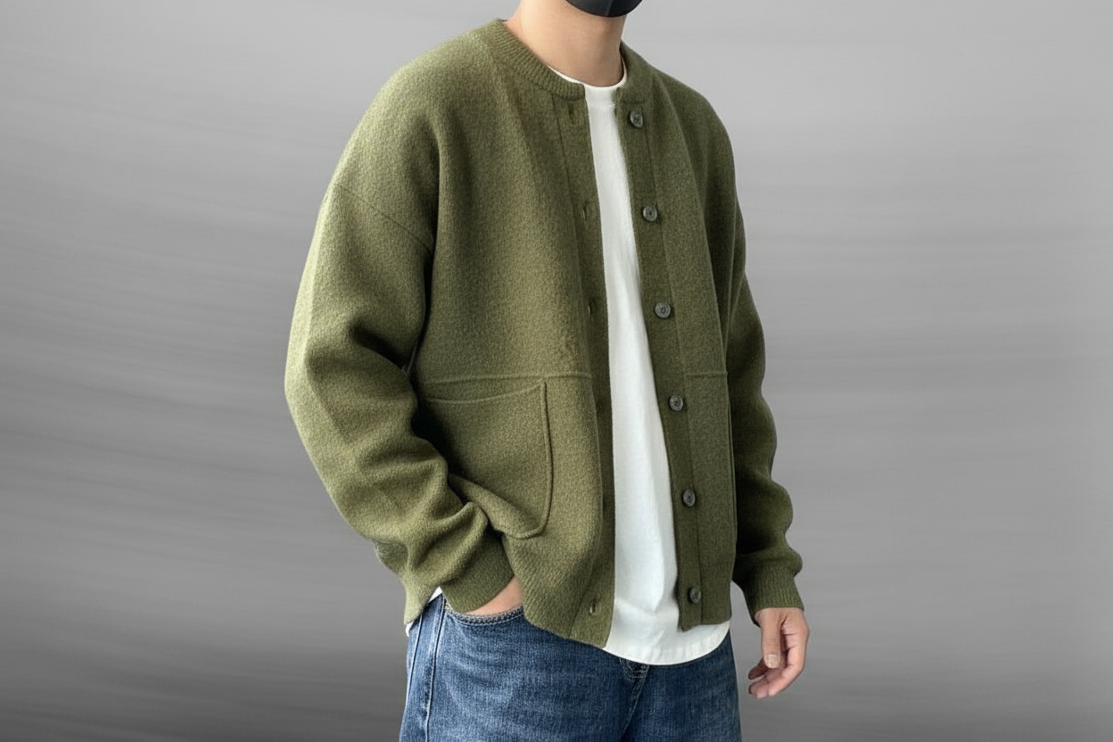 Herren Strickjacke Regular Fit Freizeit mit Knopfleiste und Rundhalsausschnitt