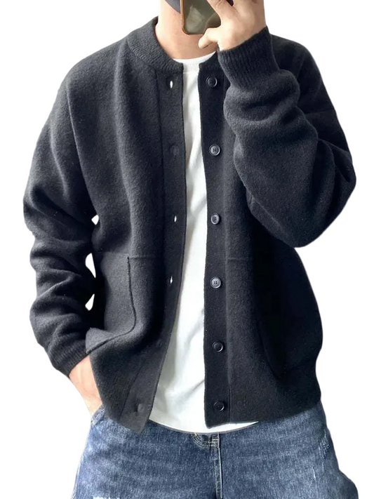 Herren Strickjacke Regular Fit Freizeit mit Knopfleiste und Rundhalsausschnitt