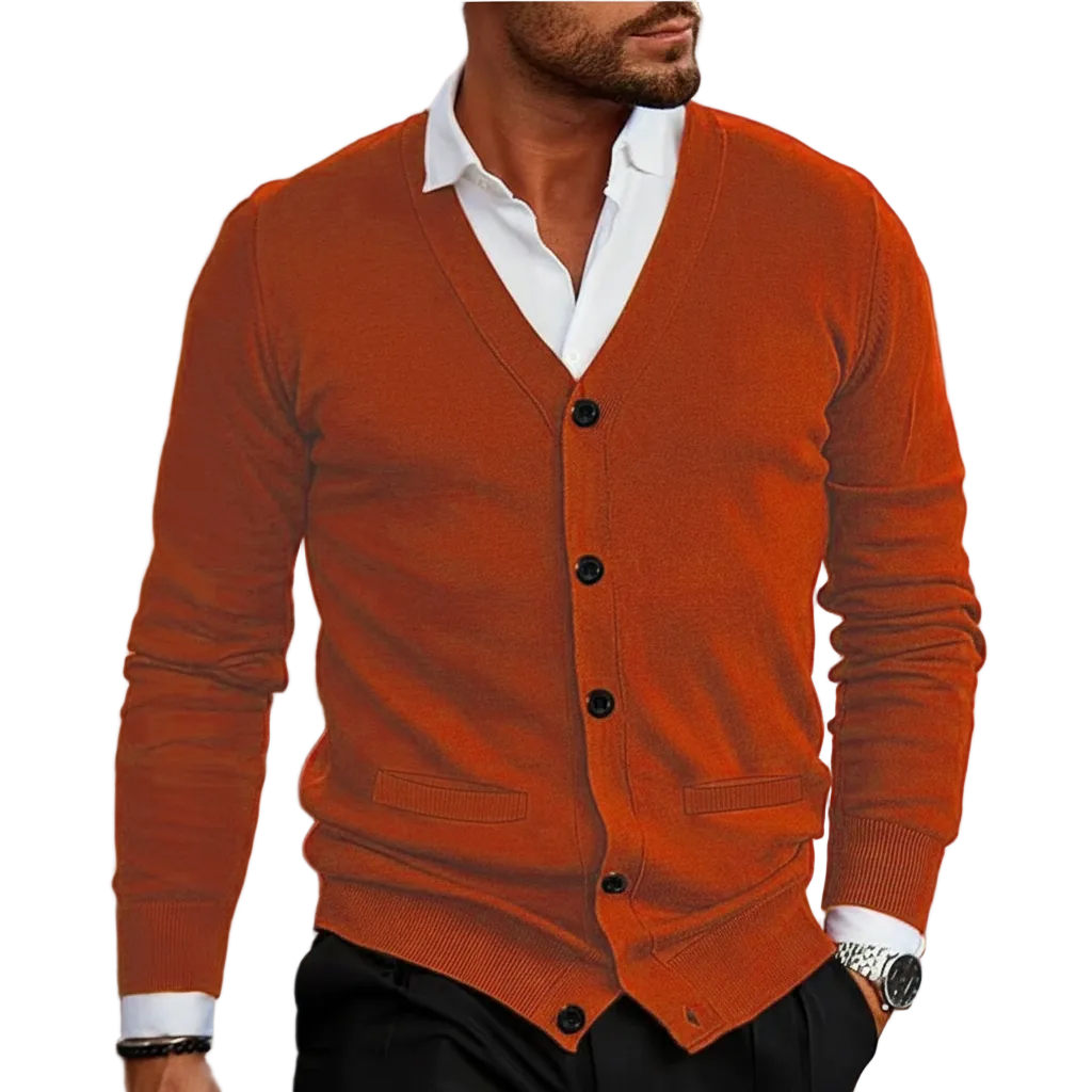 Herren Strickjacke Regular Fit Casual mit V-Ausschnitt und Knopfleiste