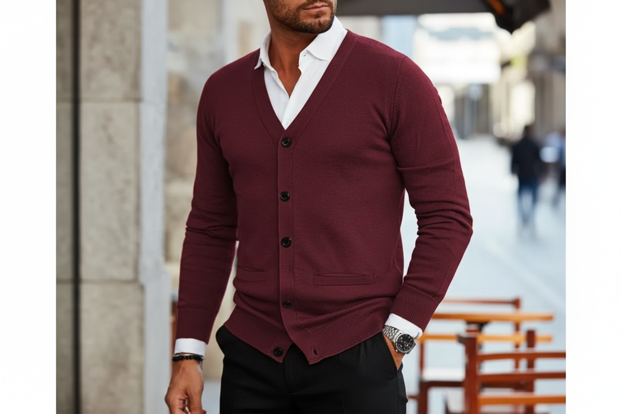 Herren Strickjacke Regular Fit Casual mit V-Ausschnitt und Knopfleiste