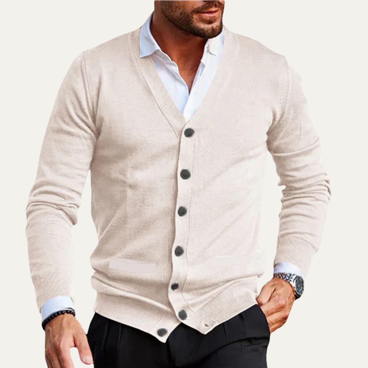 Herren Strickjacke Regular Fit Casual mit V-Ausschnitt und Knopfleiste