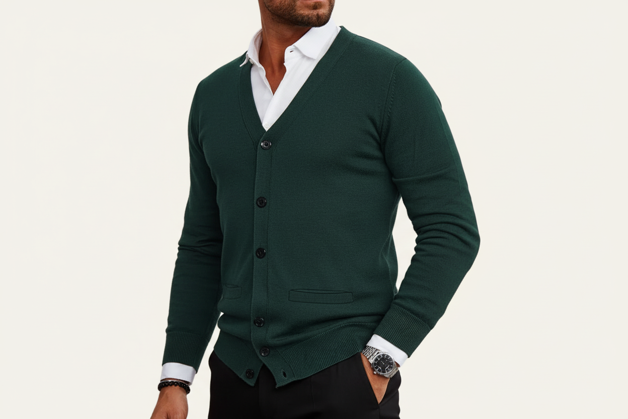 Herren Strickjacke Regular Fit Casual mit V-Ausschnitt und Knopfleiste