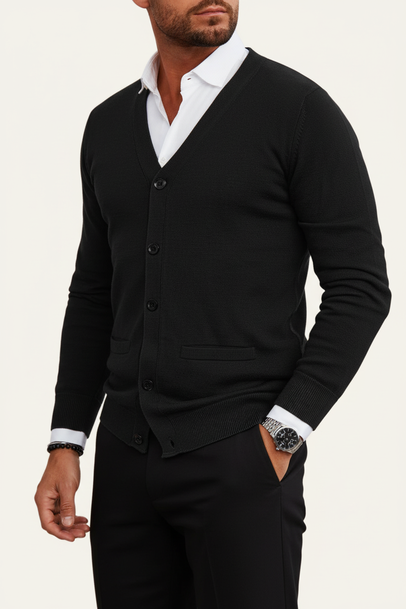 Herren Strickjacke Regular Fit Casual mit V-Ausschnitt und Knopfleiste