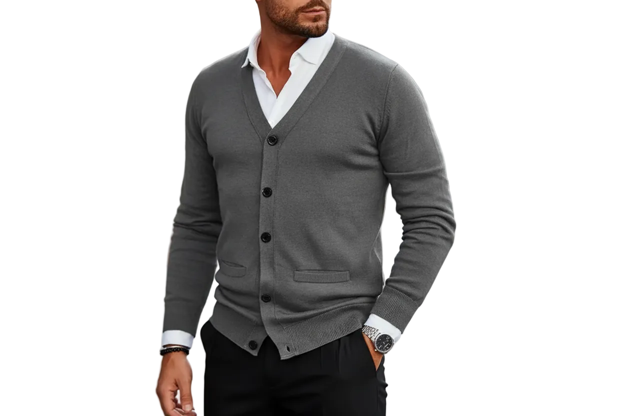 Herren Strickjacke Regular Fit Casual mit V-Ausschnitt und Knopfleiste