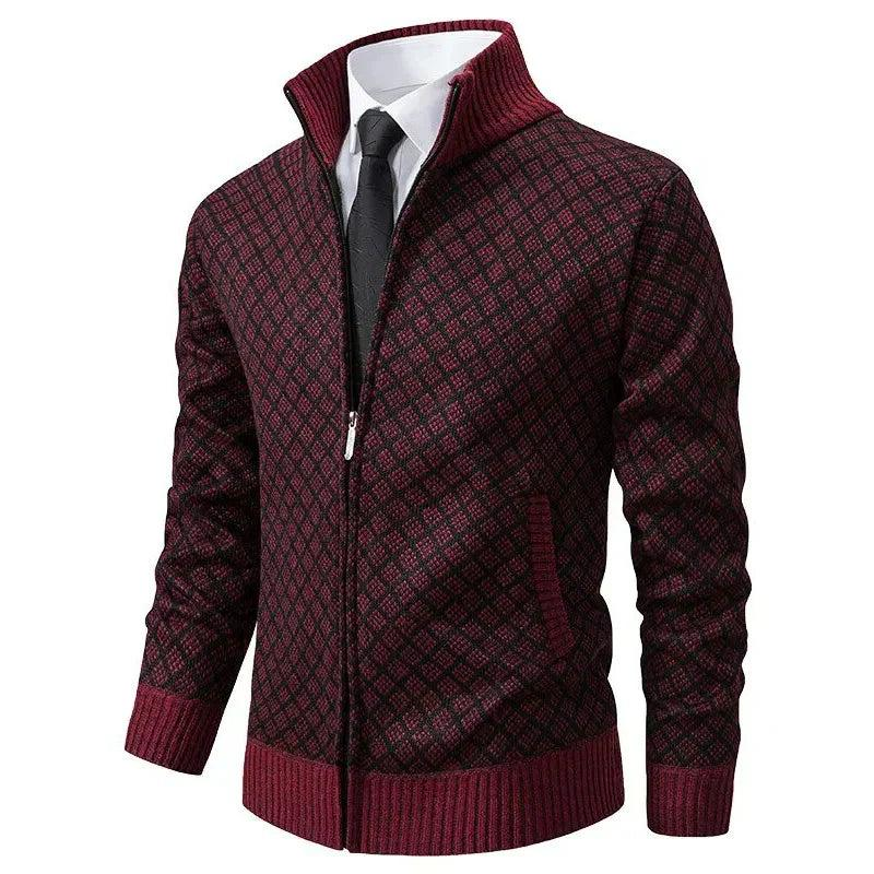 Herren Strickjacke Regular Fit Freizeit mit Reißverschluss und Stehkragen