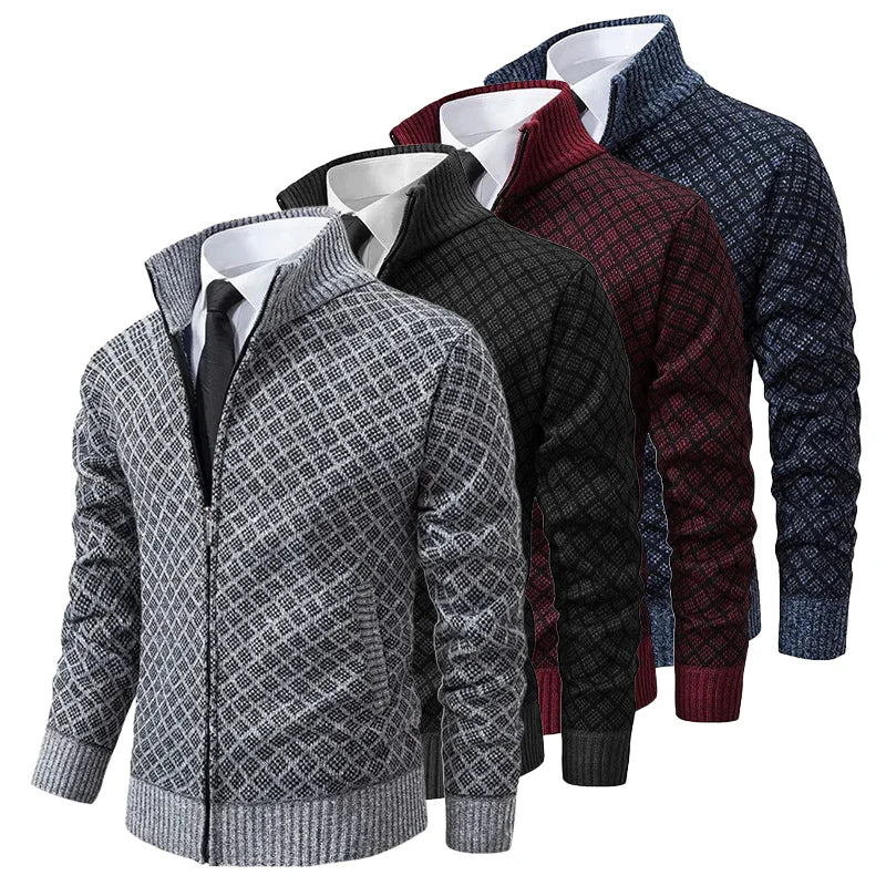 Herren Strickjacke Regular Fit Freizeit mit Reißverschluss und Stehkragen