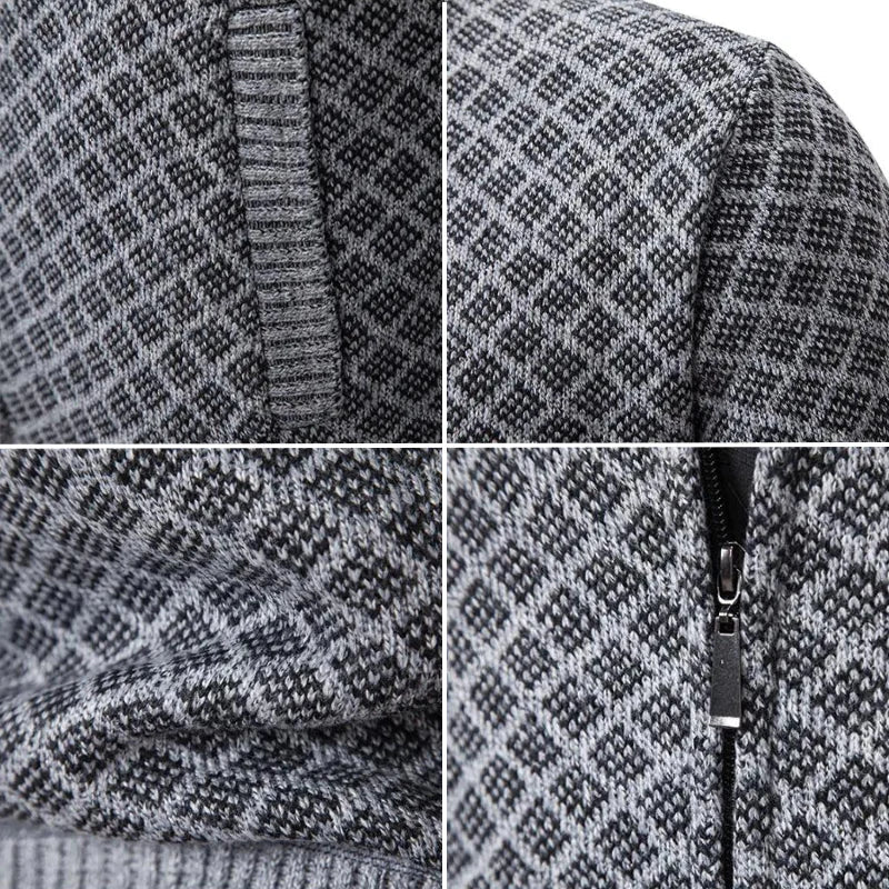 Herren Strickjacke Regular Fit Freizeit mit Reißverschluss und Stehkragen