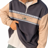 Herren Sweatshirt Regular Fit Freizeit mit Halb-Reißverschluss und Musterpanel