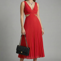 Damen Midikleid Plissiert Tailliert Elegant Freizeit & Abend