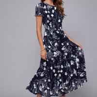 Damen Midikleid Relaxed Fit Sommer Elegant mit Blumenprint