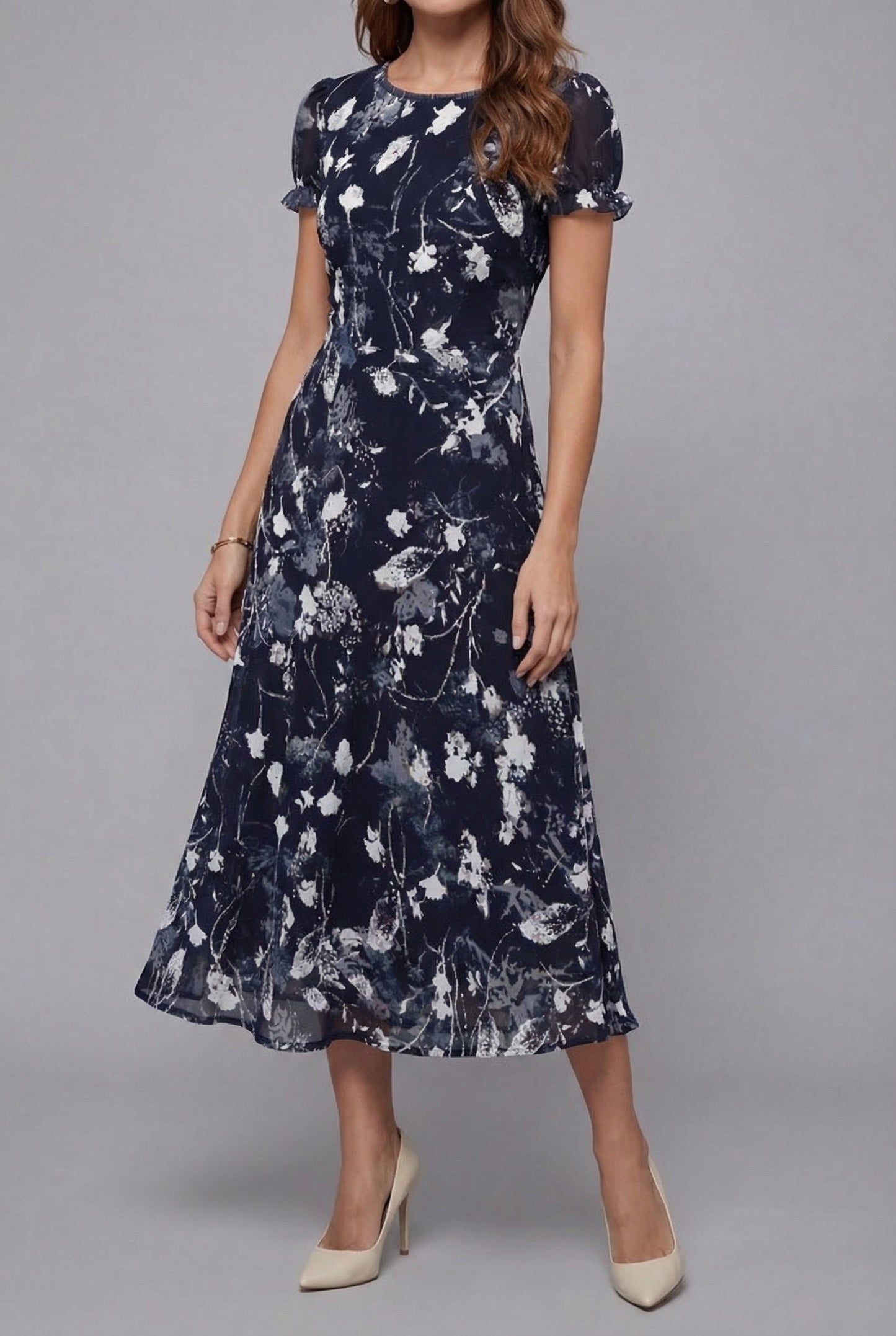 Damen Midikleid Relaxed Fit Sommer Elegant mit Blumenprint