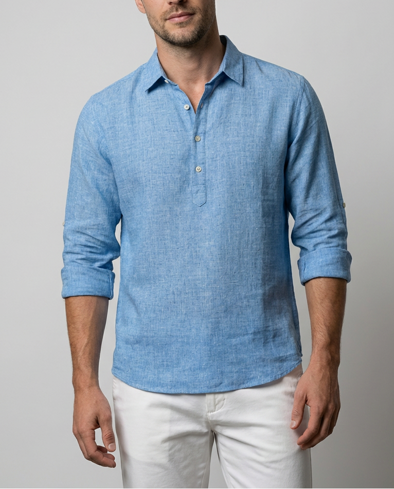 Hemd Herren Popover Langarm Sommer Lockerer Schnitt
