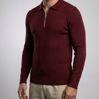 Herren Poloshirt Reißverschluss Struktur Kurzarm Baumwolle