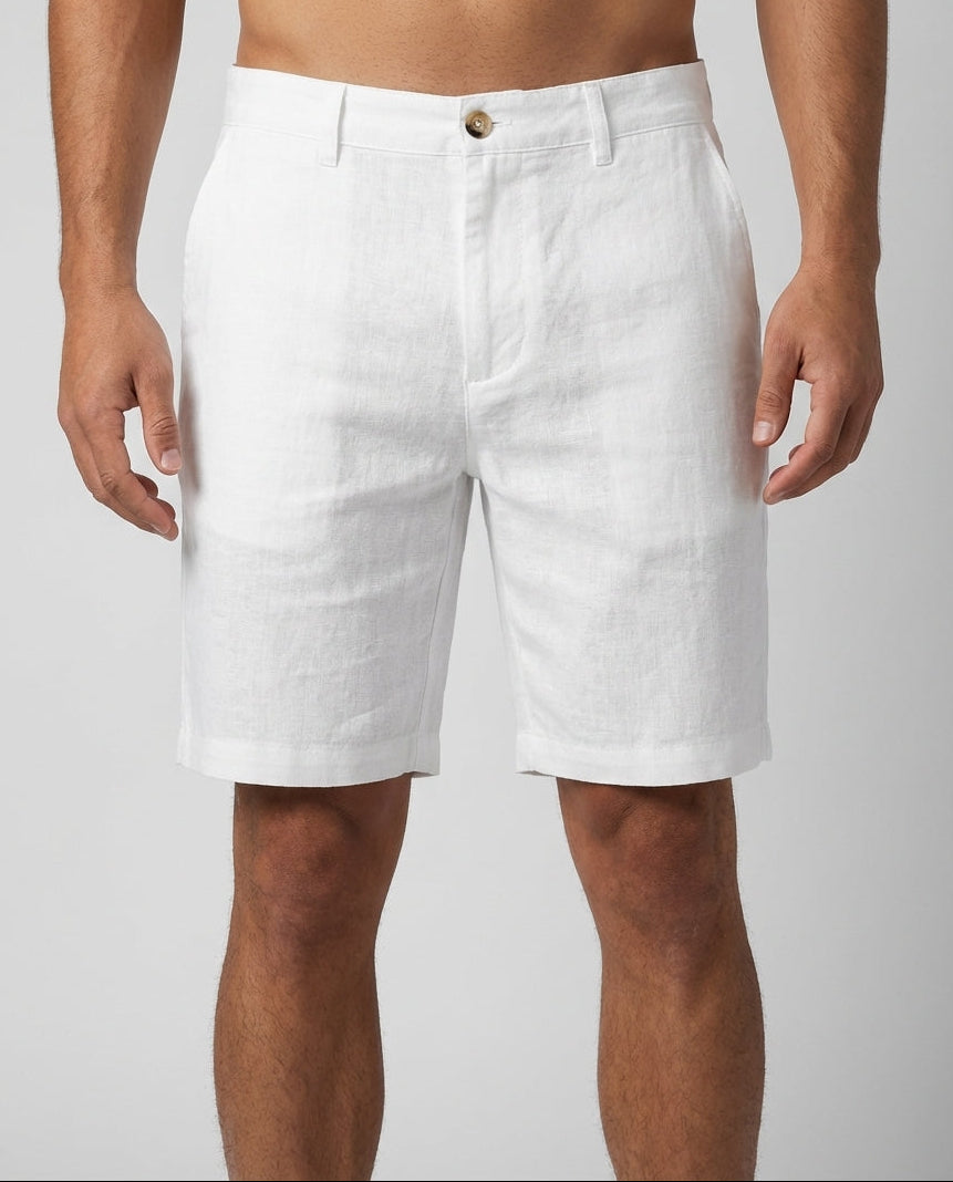 Herren Leinen Shorts Sommer Elastischer Bund Kordelzug