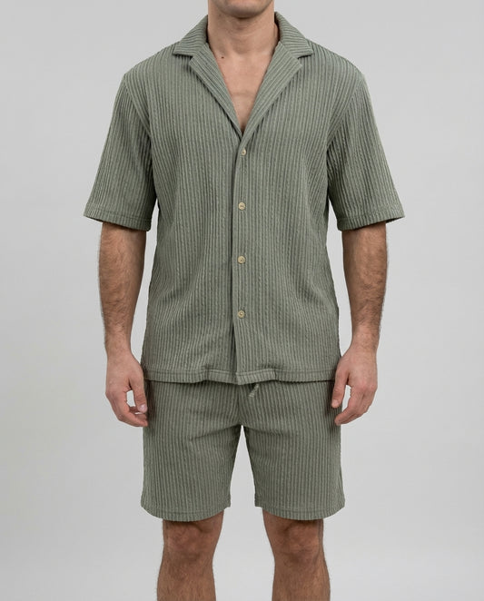 Kurzarm Hemd Shorts Set Herren Sommer Zweiteiler Struktur