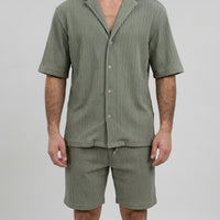Kurzarm Hemd Shorts Set Herren Sommer Zweiteiler Struktur
