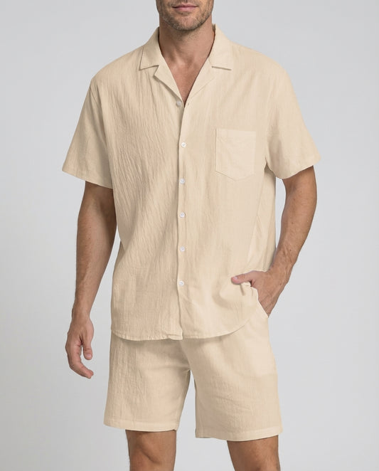 Herren Hemd Shorts Set Kurzarm Sommer Zweiteiler