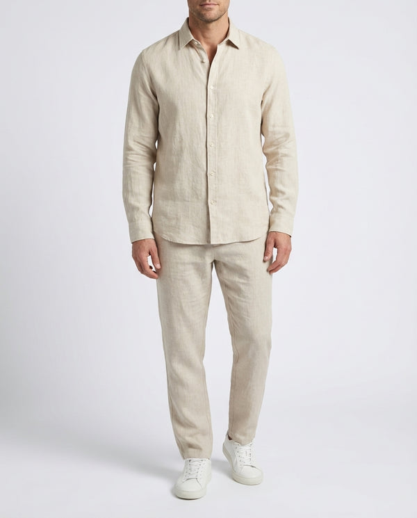 Ensemble chemise et pantalon en lin à manches longues pour homme
