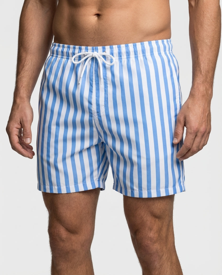 Badehose Herren Blau Weiß Gestreift Schnelltrocknend
