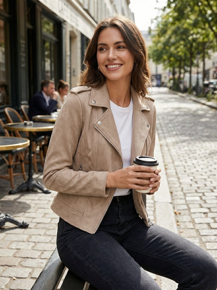 Damen Bikerjacke Slim Fit Casual mit Reverskragen