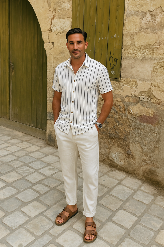 Zweiteiler Herren Sommer – Gestreiftes Hemd & Kombihose Set | Herren Set Sommer, Lässig & Stilvoll