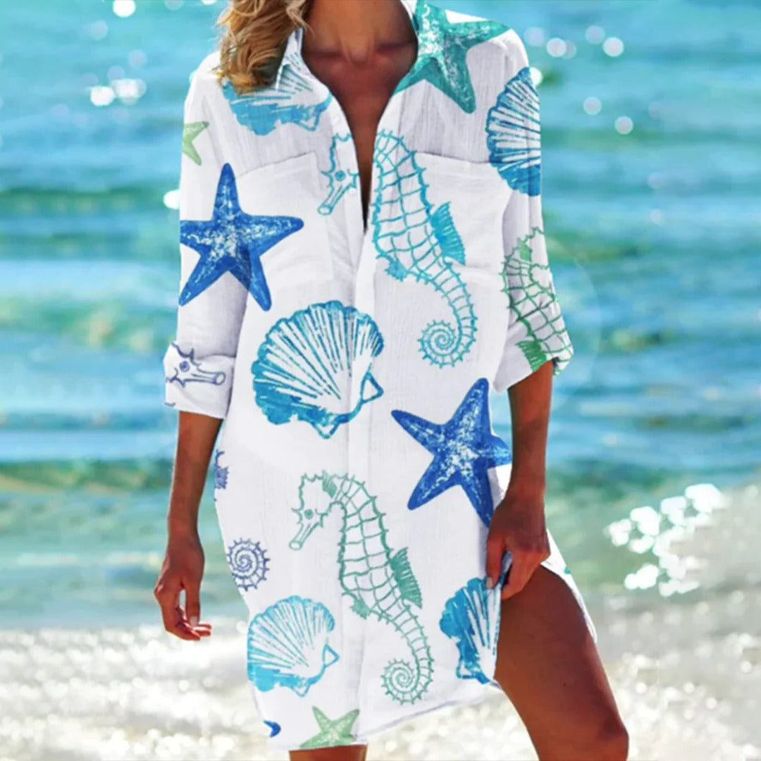 Damen Hemdkleid Tropischer Druck Leicht Sommer Freizeit Strand