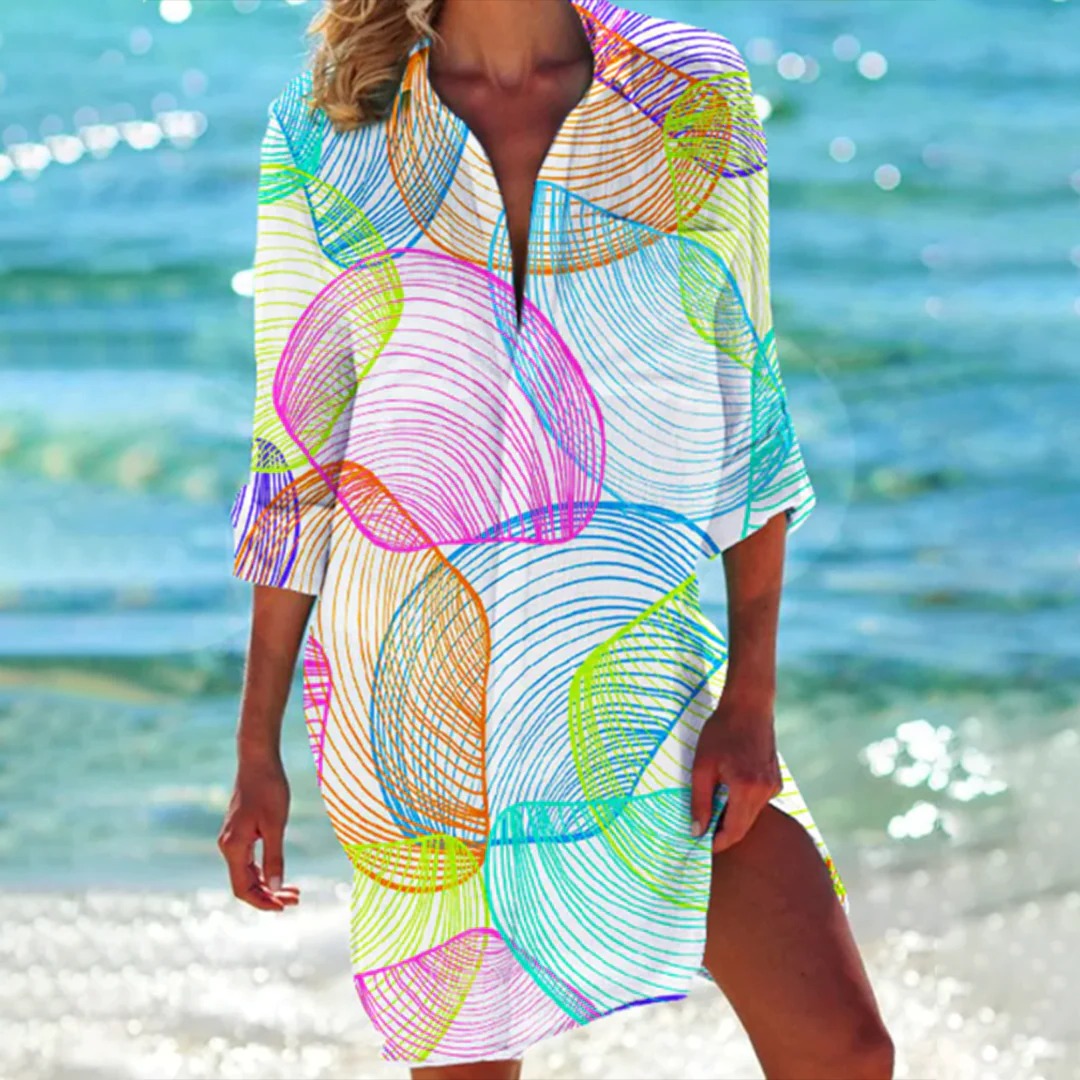 Damen Hemdkleid Tropischer Druck Leicht Sommer Freizeit Strand