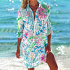 Damen Hemdkleid Tropischer Druck Leicht Sommer Freizeit Strand