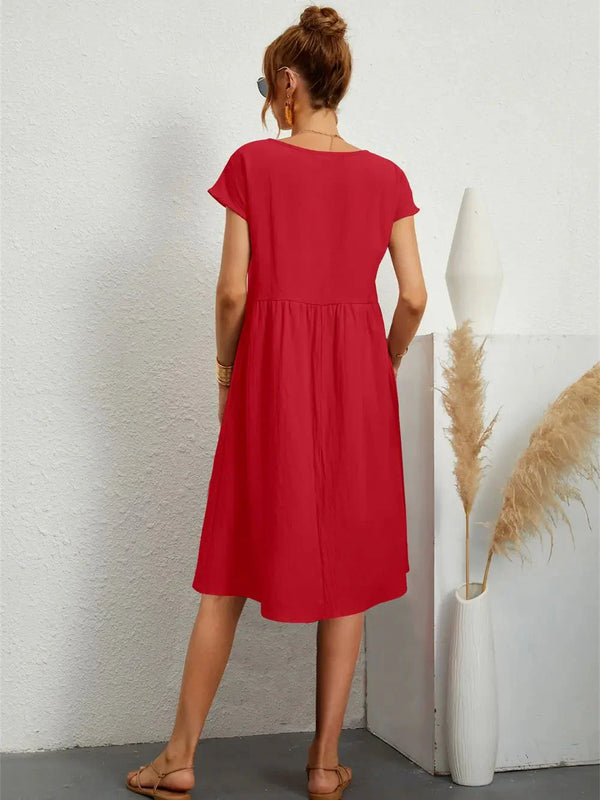 Damen Midi Kleid Smock Freizeit Sommer Regular Fit