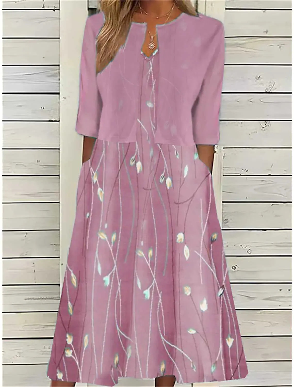 Damen Midi Kleid Set mit Cardigan Freizeit Blumendesign